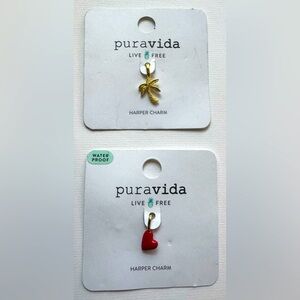 Pura Vida Gold Palm Tree Charm and Red Heart Charm.